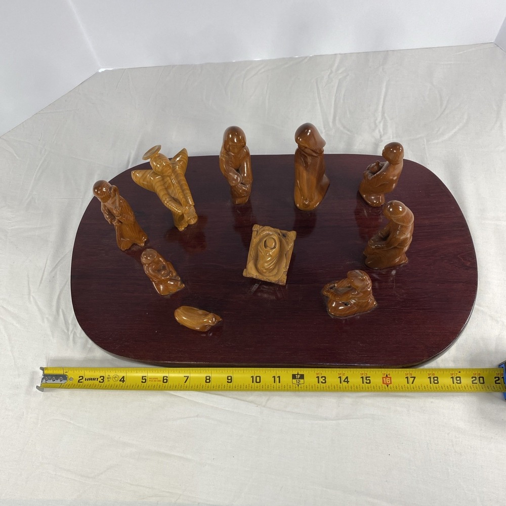 Abstract Carved Wood Nativity Set on Display Board | Modern Style | As-Is